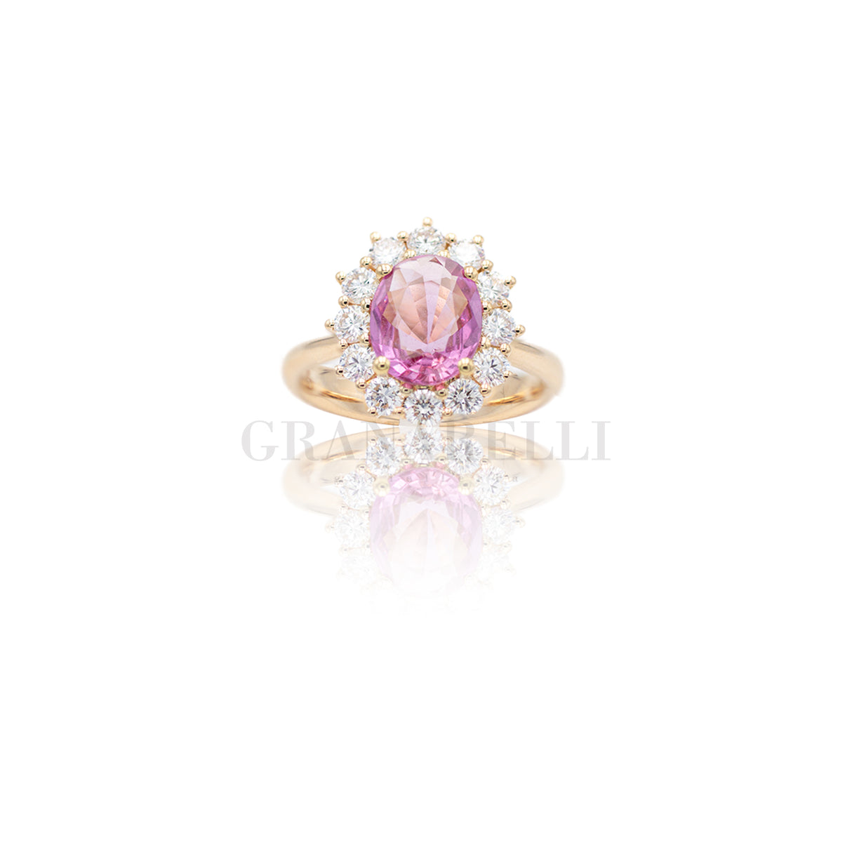 Anello in Oro Rosa con Zaffiro rosa 1.99kt e Diamanti
