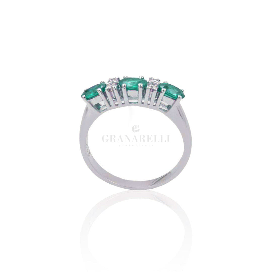 Anello Fedina 3 Smeraldi e Diamanti Bianchi-Anelli-CRIVELLI-14-Gioielleria Granarelli