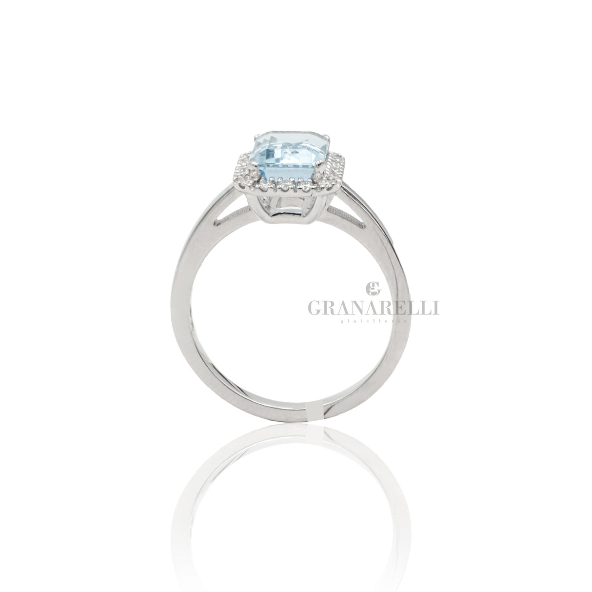 Anello Acquamarina 1.46kt contorno Diamanti in Oro Bianco-Anelli-VISCONTI-13-Gioielleria Granarelli