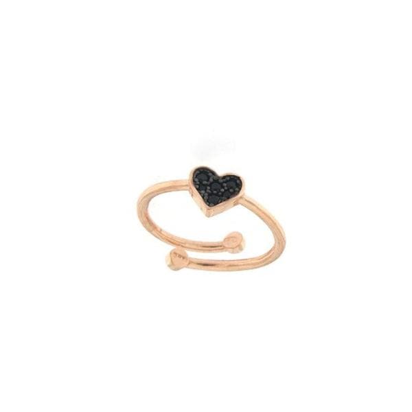 Anello Cuore Zirconi Neri-Anelli-RUE DES MILLE- [SKU] -Gioielleria Granarelli