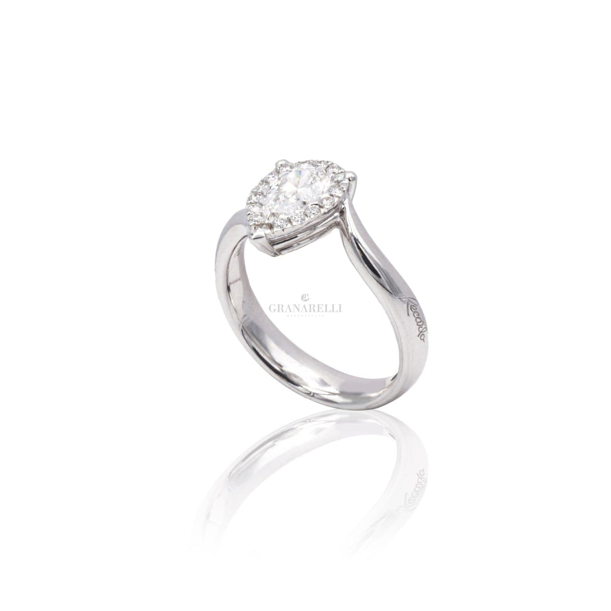 Anello Diamante a Goccia con Halo di Brillanti-Anelli-RECARLO- [SKU] -Gioielleria Granarelli