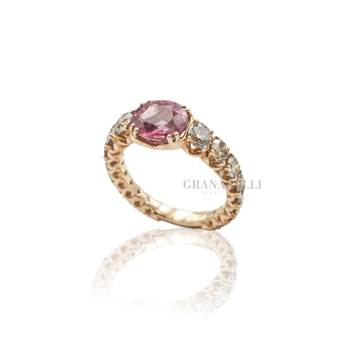 Anello Diamanti brown e Zaffiro Rosa in Oro Rosa-Anelli-CRIVELLI-Gioielleria Granarelli