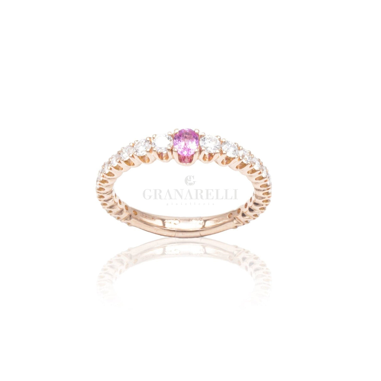 Anello Fedina Zaffiro Rosa centrale in Oro Rosa e Diamanti-Anelli-CRIVELLI- [SKU] -Gioielleria Granarelli