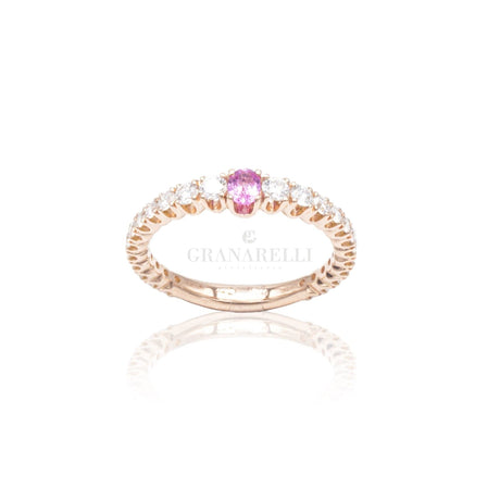 Anello Fedina Zaffiro Rosa centrale in Oro Rosa e Diamanti-Anelli-CRIVELLI- [SKU] -Gioielleria Granarelli