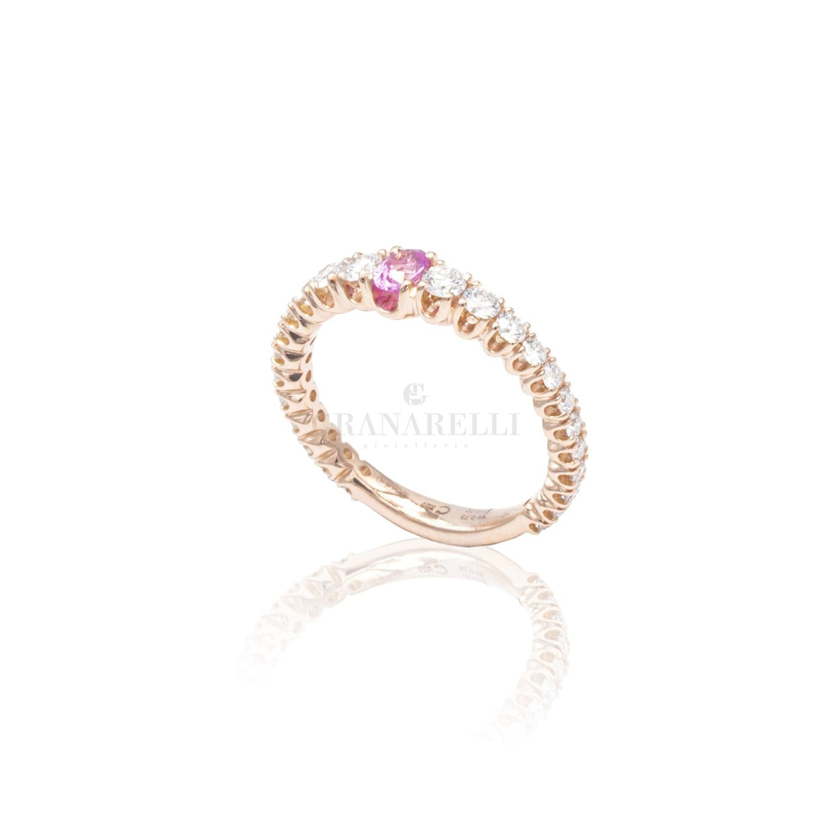 Anello Fedina Zaffiro Rosa centrale in Oro Rosa e Diamanti-Anelli-CRIVELLI- [SKU] -Gioielleria Granarelli