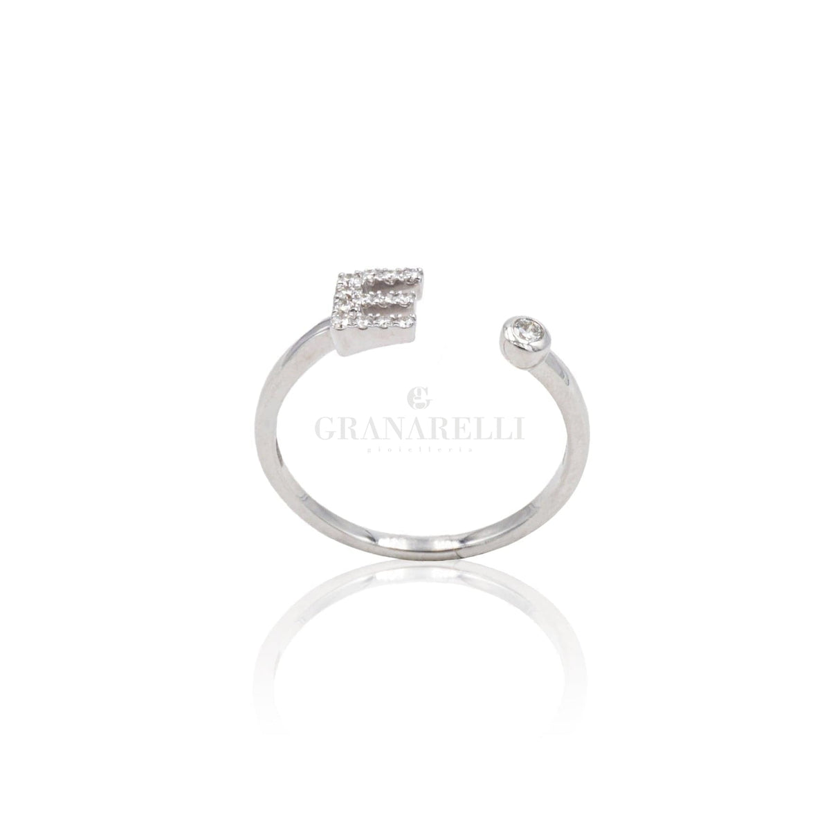 Anello Iniziale Lettera E con Diamanti Oro Bianco-Anelli-CRIVELLI- [SKU] -Gioielleria Granarelli