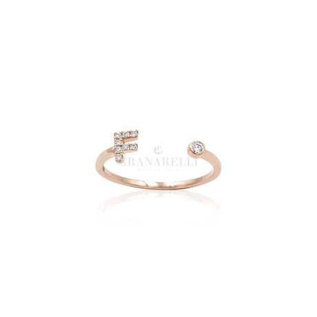 Anello Iniziale Lettera F con Diamanti Oro Rosa-Anelli-CRIVELLI- [SKU] -Gioielleria Granarelli