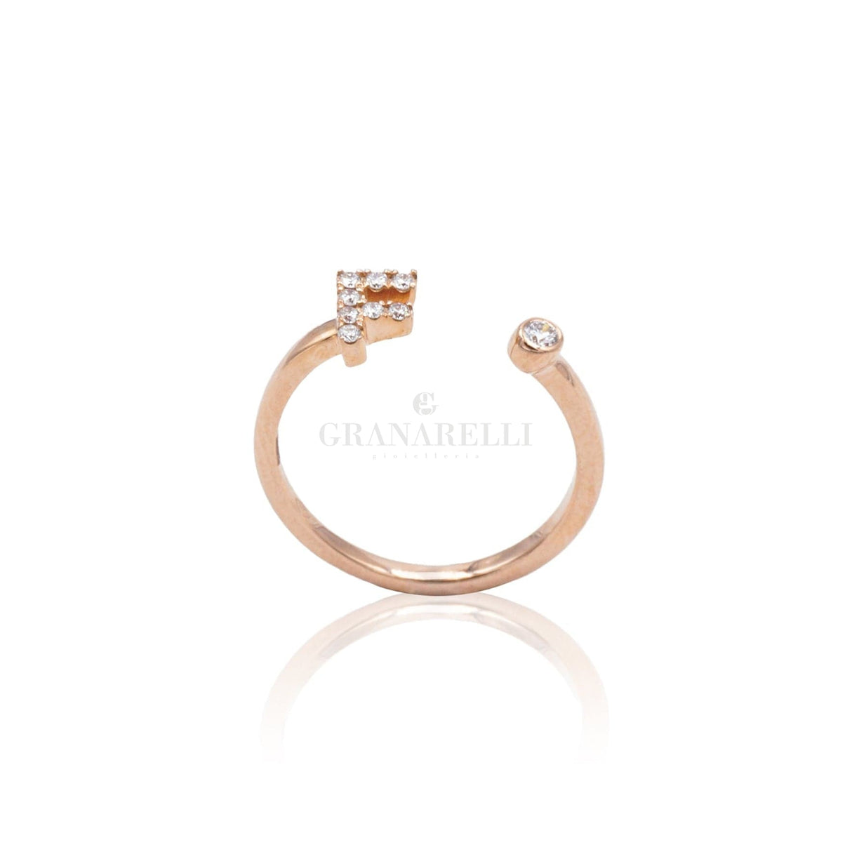 Anello Iniziale Lettera F con Diamanti Oro Rosa-Anelli-CRIVELLI- [SKU] -Gioielleria Granarelli