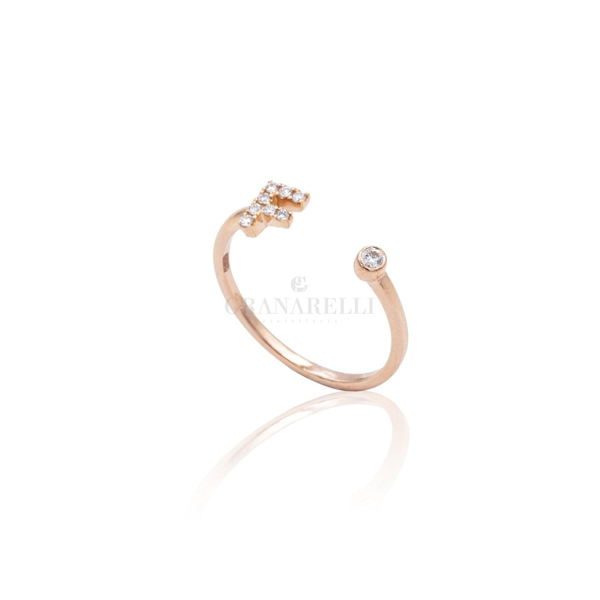 Anello Iniziale Lettera F con Diamanti Oro Rosa-Anelli-CRIVELLI- [SKU] -Gioielleria Granarelli