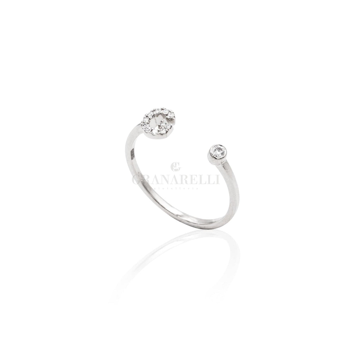 Anello Iniziale Lettera G con Diamanti Oro Bianco-Anelli-CRIVELLI- [SKU] -Gioielleria Granarelli