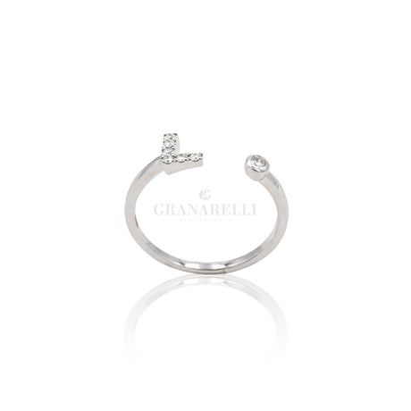 Anello Iniziale Lettera L con Diamanti Oro Bianco-Anelli-CRIVELLI- [SKU] -Gioielleria Granarelli