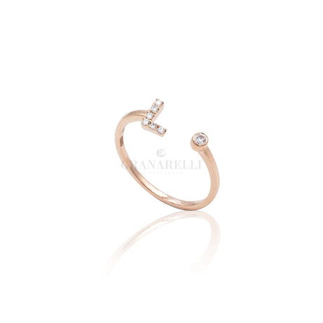 Anello Iniziale Lettera L con Diamanti Oro Rosa-Anelli-CRIVELLI- [SKU] -Gioielleria Granarelli