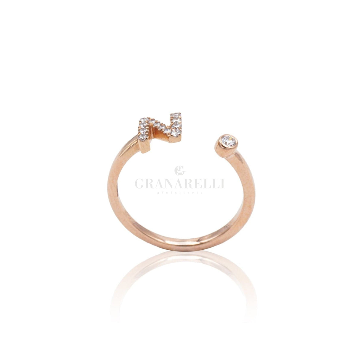 Anello Iniziale Lettera N con Diamanti Oro Rosa-Anelli-CRIVELLI- [SKU] -Gioielleria Granarelli