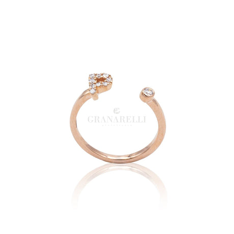 Anello Iniziale Lettera P con Diamanti Oro Rosa-Anelli-CRIVELLI- [SKU] -Gioielleria Granarelli