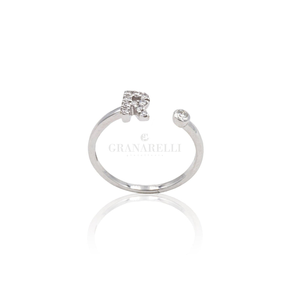 Anello Iniziale Lettera R con Diamanti Oro Bianco-Anelli-CRIVELLI- [SKU] -Gioielleria Granarelli