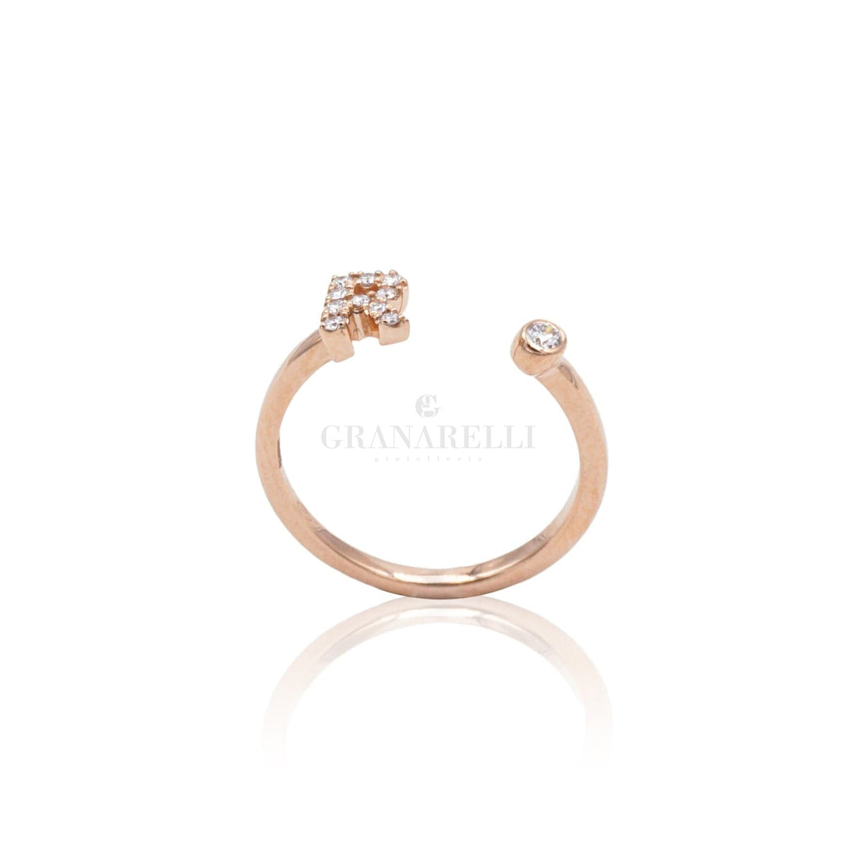 Anello Iniziale Lettera R con Diamanti Oro Rosa-Anelli-CRIVELLI- [SKU] -Gioielleria Granarelli