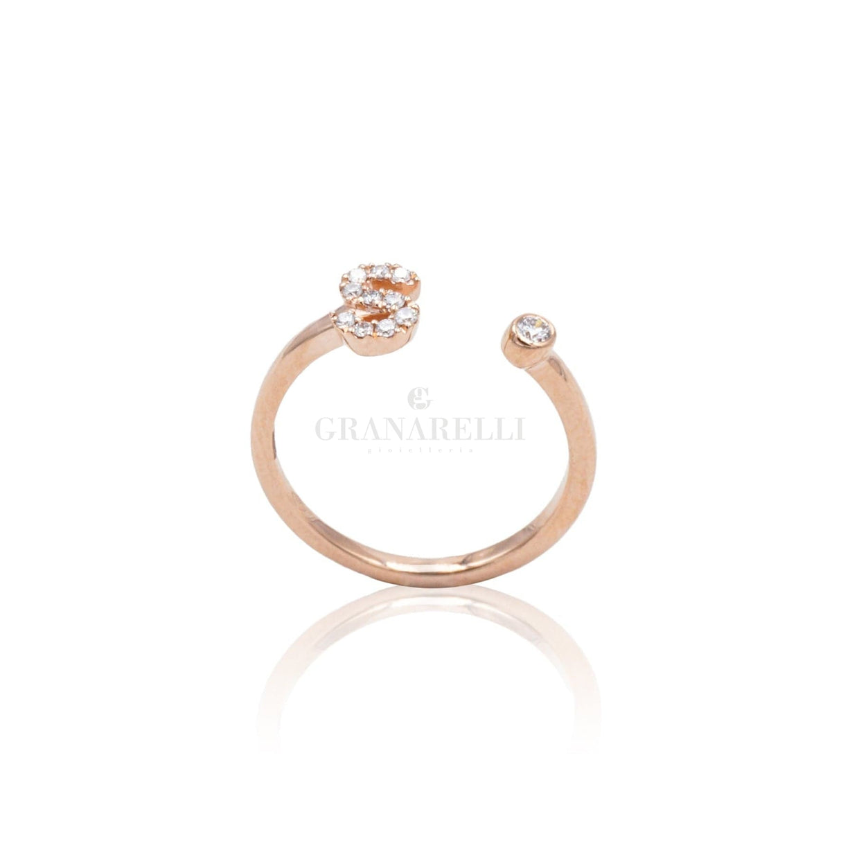 Anello Iniziale Lettera S con Diamanti Oro Rosa-Anelli-CRIVELLI- [SKU] -Gioielleria Granarelli