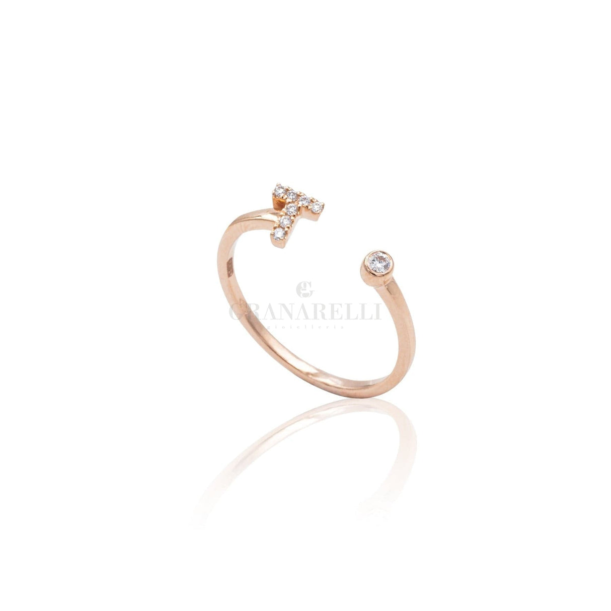 Anello Iniziale Lettera T con Diamanti Oro Rosa-Anelli-CRIVELLI- [SKU] -Gioielleria Granarelli