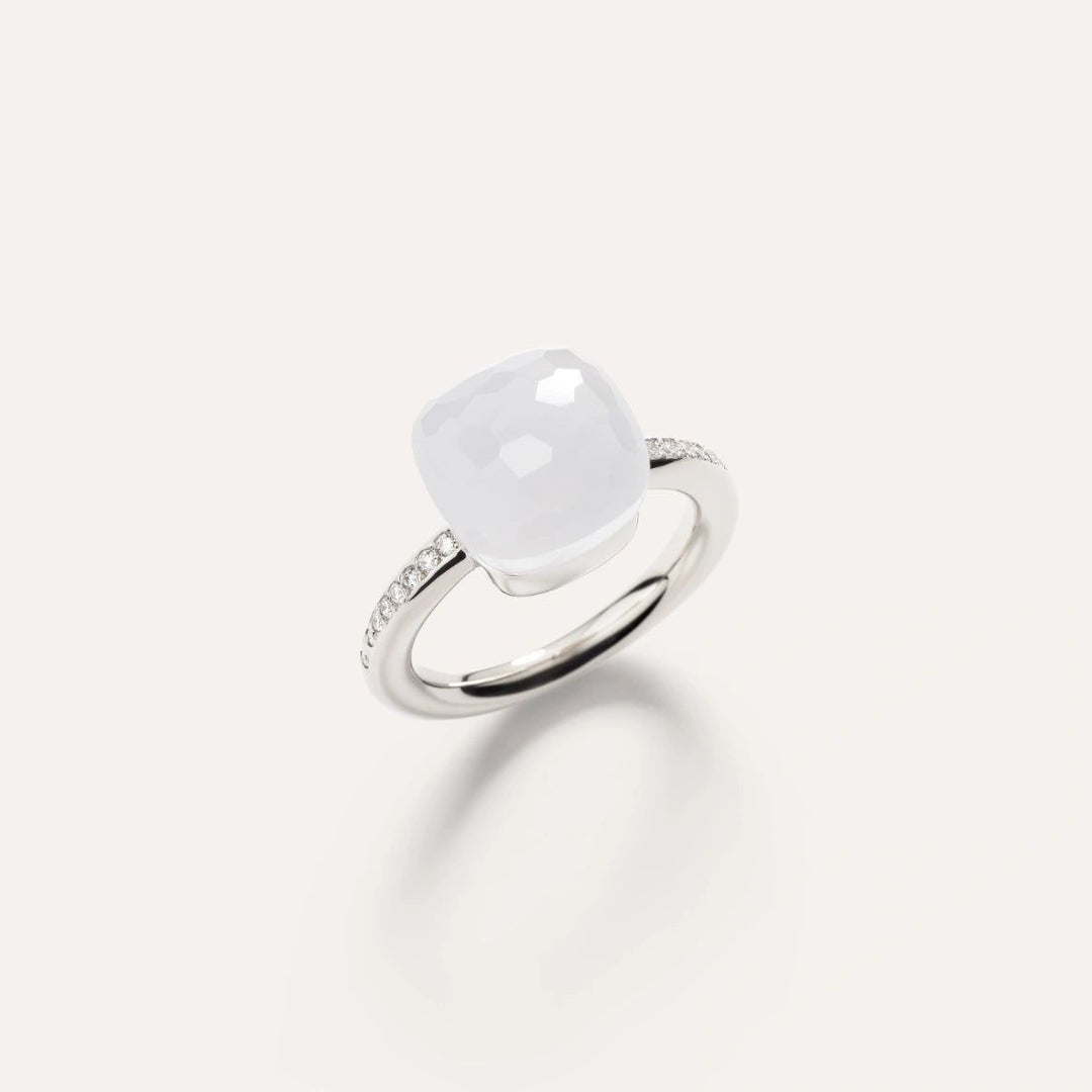 Anello Nudo Classic Milky Oro Bianco, Quarzo e Diamanti-POMELLATO-Gioielleria Granarelli