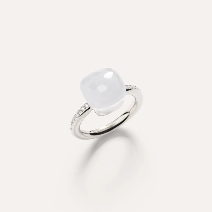 Anello Nudo Classic Milky Oro Bianco, Quarzo e Diamanti-POMELLATO-Gioielleria Granarelli