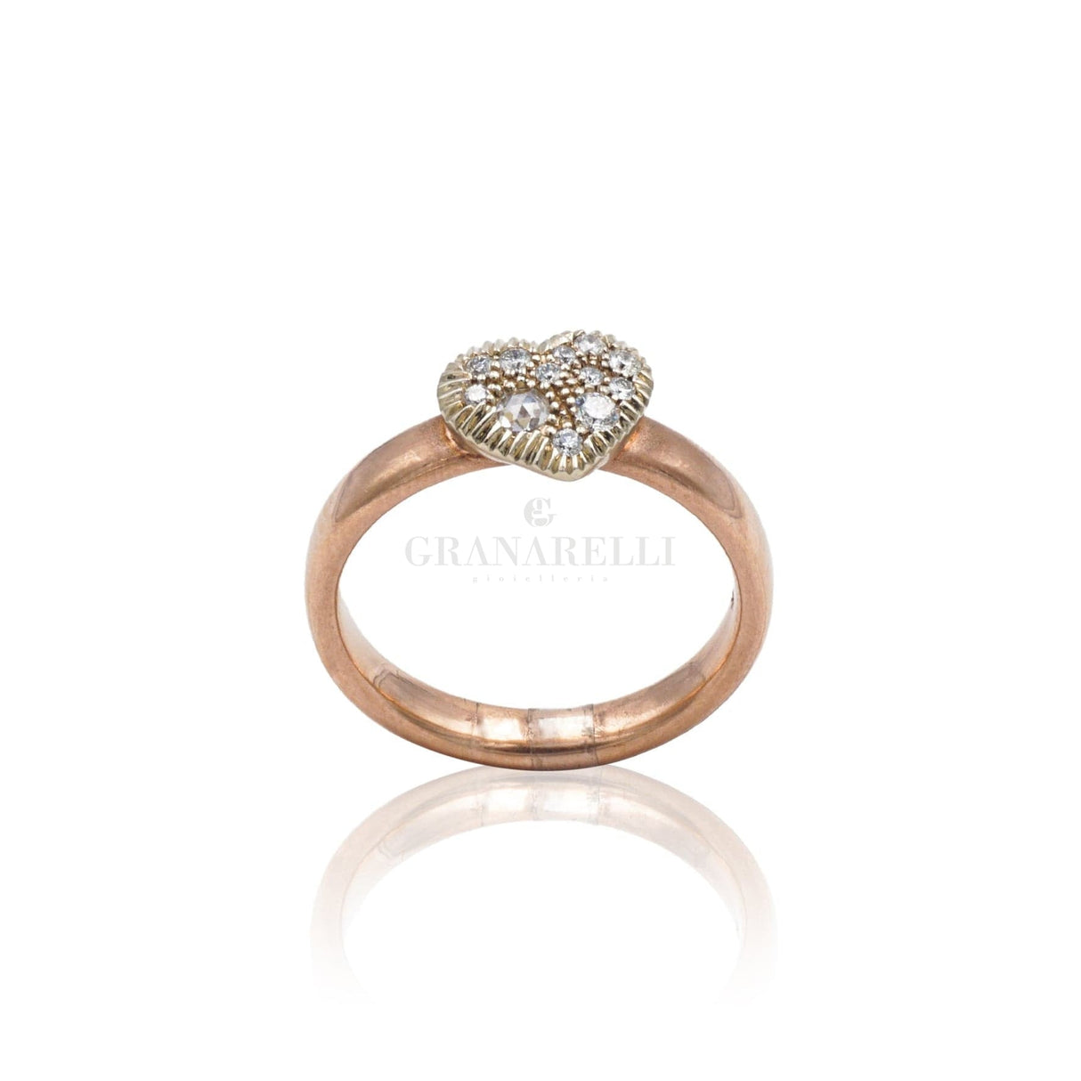 Anello Oro Rosa Satinato Cuore con Diamanti-Anelli-CRIVELLI- [SKU] -Gioielleria Granarelli