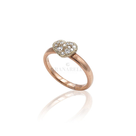 Anello Oro Rosa Satinato Cuore con Diamanti-Anelli-CRIVELLI- [SKU] -Gioielleria Granarelli