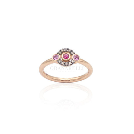 Anello Retro con Pavé Brown, Rubino e Zaffiro Rosa-Anelli-CRIVELLI- [SKU] -Gioielleria Granarelli