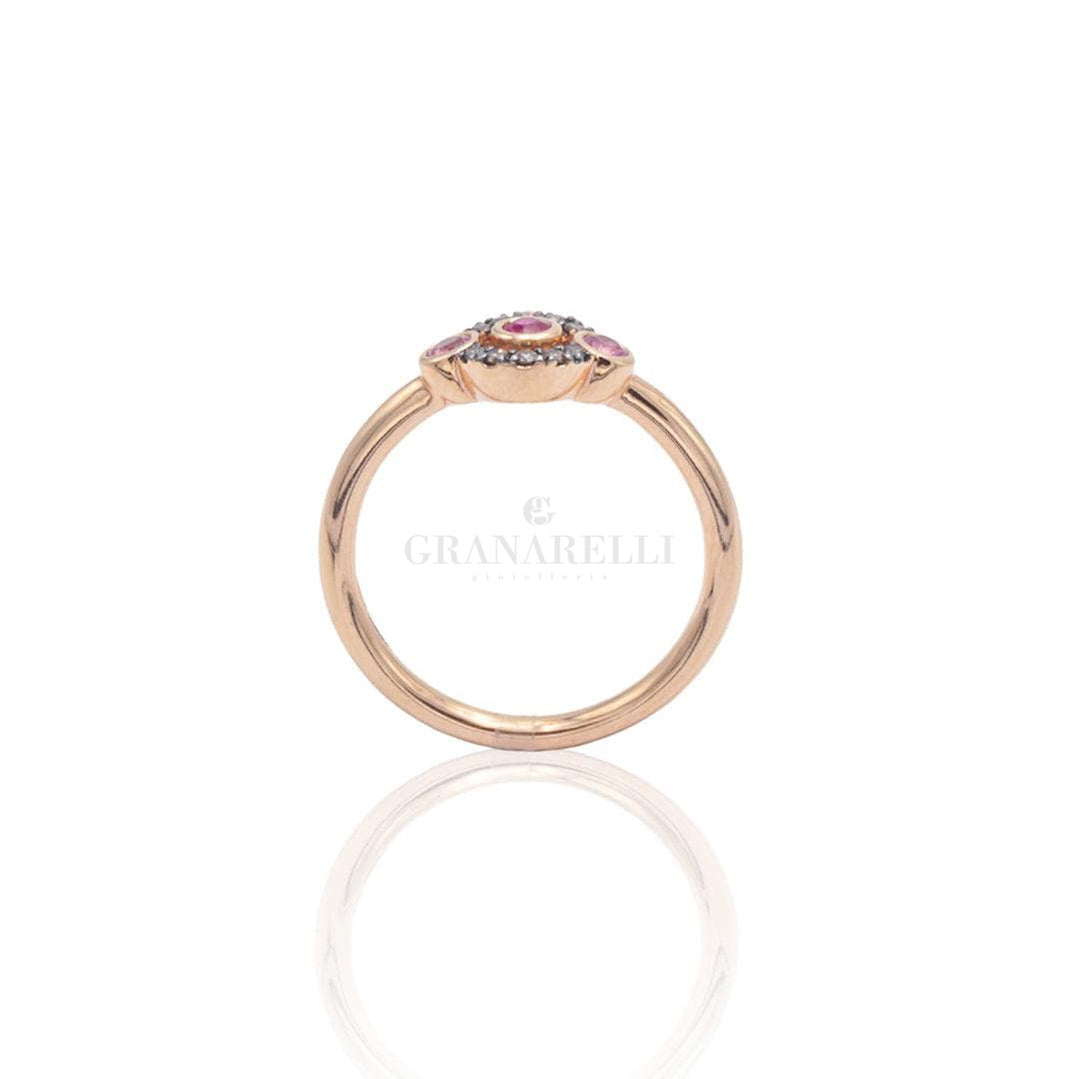 Anello Retro con Pavé Brown, Rubino e Zaffiro Rosa-Anelli-CRIVELLI- [SKU] -Gioielleria Granarelli