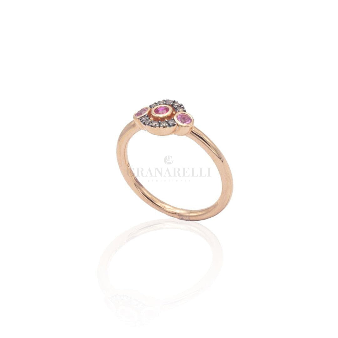 Anello Retro con Pavé Brown, Rubino e Zaffiro Rosa-Anelli-CRIVELLI- [SKU] -Gioielleria Granarelli