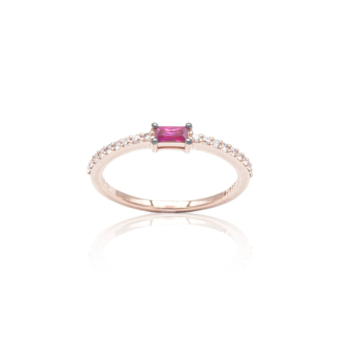 Anello Rubino Baguette e Diamanti in Oro Rosa-Anelli-BUONOCORE- [SKU] -Gioielleria Granarelli