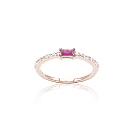 Anello Rubino Baguette e Diamanti in Oro Rosa-Anelli-BUONOCORE- [SKU] -Gioielleria Granarelli