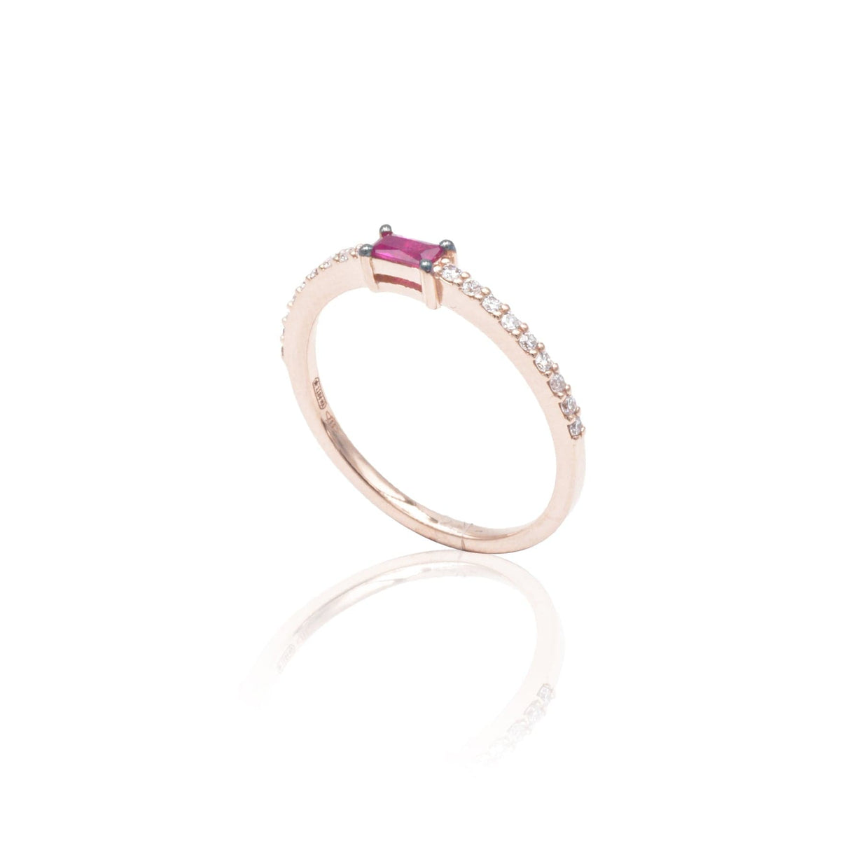 Anello Rubino Baguette e Diamanti in Oro Rosa-Anelli-BUONOCORE- [SKU] -Gioielleria Granarelli