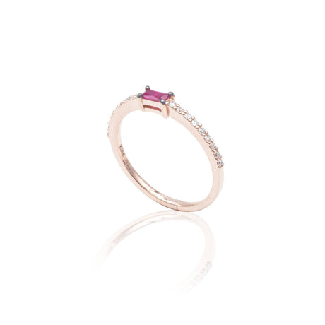 Anello Rubino Baguette e Diamanti in Oro Rosa-Anelli-BUONOCORE- [SKU] -Gioielleria Granarelli