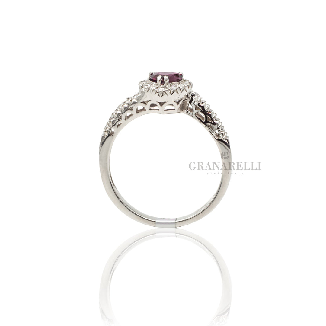 Anello Rubino cuore 0.46kt e Diamanti in Oro Bianco-Anelli-GRANARELLI-Gioielleria Granarelli