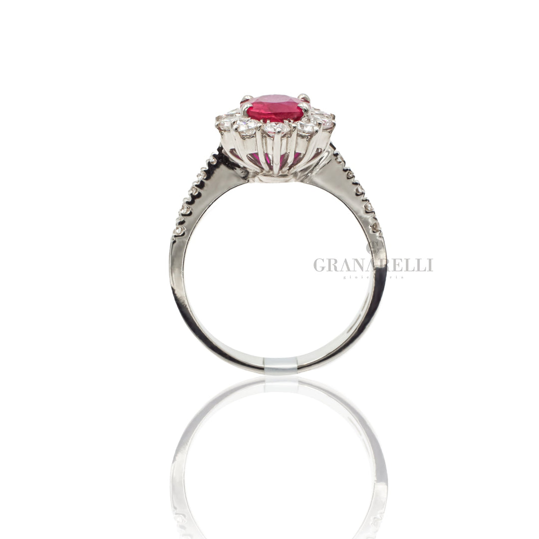 Anello Rubino ovale 1.49kt e Diamanti in Oro Bianco-Anelli-GRANARELLI-Gioielleria Granarelli