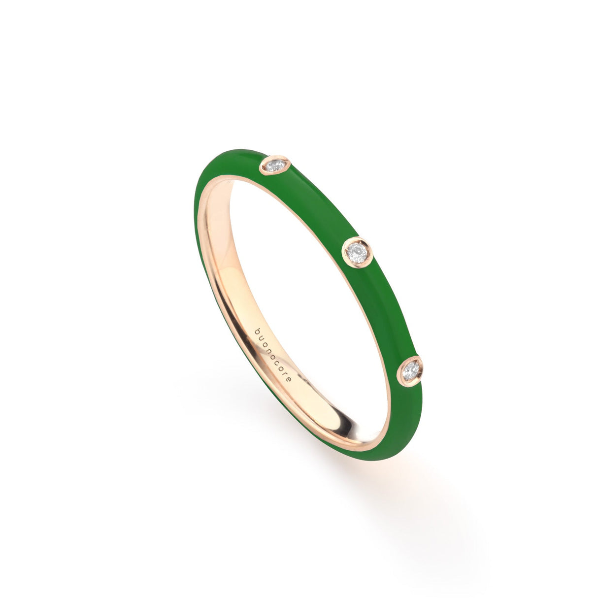 Anello Smalto Verde con diamanti in Oro Rosa-Anelli-BUONOCORE-13-Gioielleria Granarelli