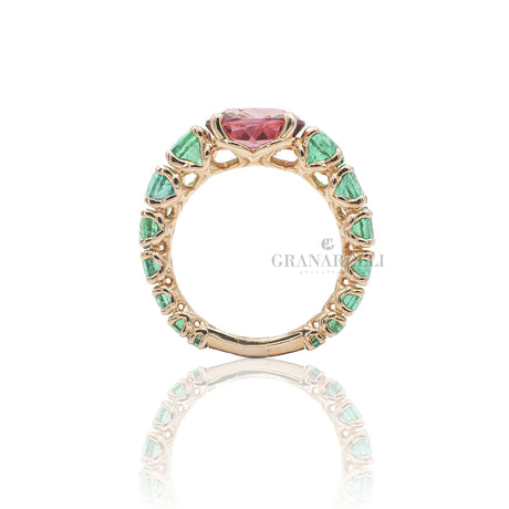 Anello Smeraldi e Zaffiro Rosa in Oro Rosa-Anelli-CRIVELLI-Gioielleria Granarelli