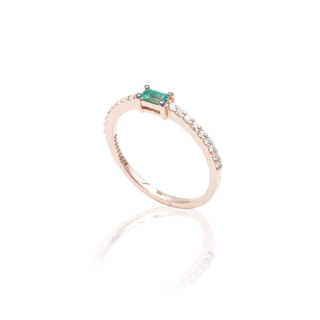 Anello Smeraldo Baguette e Diamanti in Oro Rosa-Anelli-BUONOCORE- [SKU] -Gioielleria Granarelli