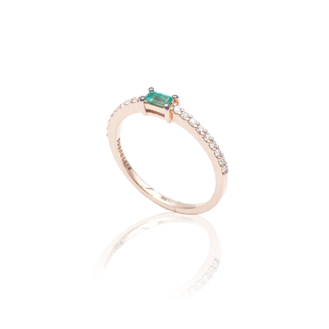 Anello Smeraldo Baguette e Diamanti in Oro Rosa-Anelli-BUONOCORE- [SKU] -Gioielleria Granarelli