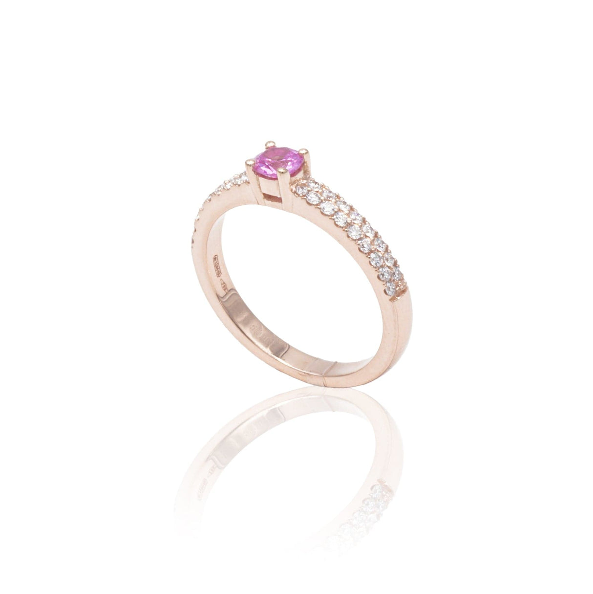 Anello Zaffiro Rosa e Diamanti in Oro Rosa-Anelli-BUONOCORE- [SKU] -Gioielleria Granarelli