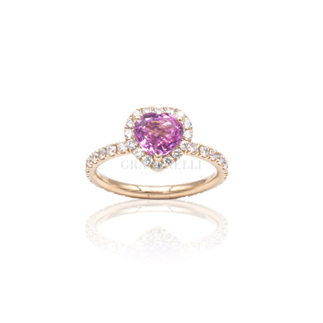 Anello con Zaffiro Rosa taglio Cuore e Diamanti in Oro Rosa-Anelli-CRIVELLI- [SKU] -Gioielleria Granarelli