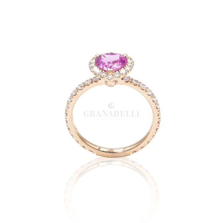 Anello con Zaffiro Rosa taglio Cuore e Diamanti in Oro Rosa-Anelli-CRIVELLI- [SKU] -Gioielleria Granarelli