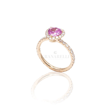Anello con Zaffiro Rosa taglio Cuore e Diamanti in Oro Rosa-Anelli-CRIVELLI- [SKU] -Gioielleria Granarelli