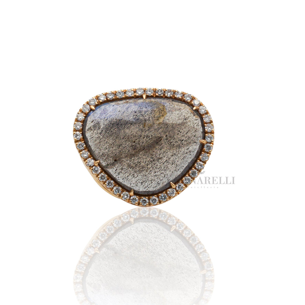 Anello con Labradorite e Diamanti in Oro Rosa-Anelli-CRIVELLI-Gioielleria Granarelli