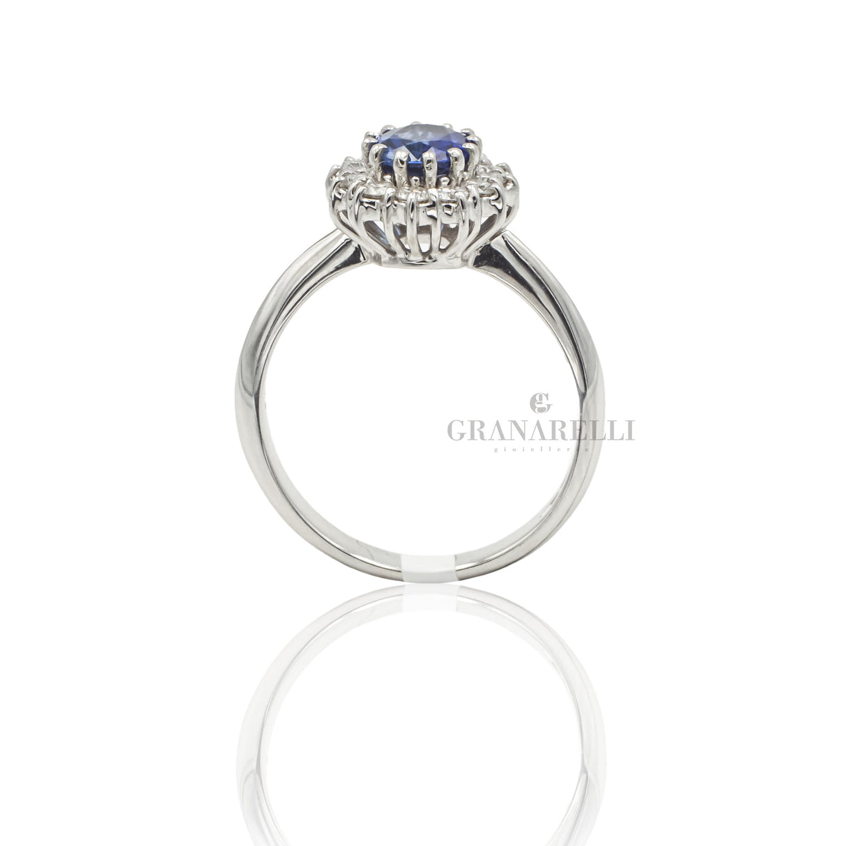 Anello con Zaffiro 1.105kt e Diamanti in Oro Bianco-GRANARELLI-AN-Z-1105-Gioielleria Granarelli