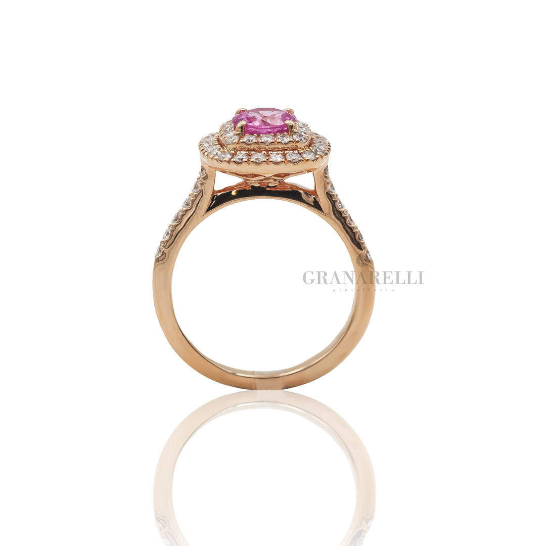 Anello con Zaffiro Rosa 0.81kt e contorno di Diamanti in Oro Rosa-Anelli-CRIVELLI-Gioielleria Granarelli