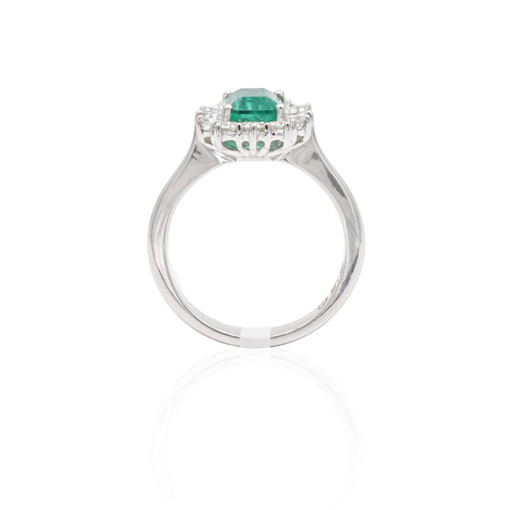 Anello in Oro Bianco con Smeraldo e Diamanti-Anelli-GRANARELLI- [SKU] -Gioielleria Granarelli