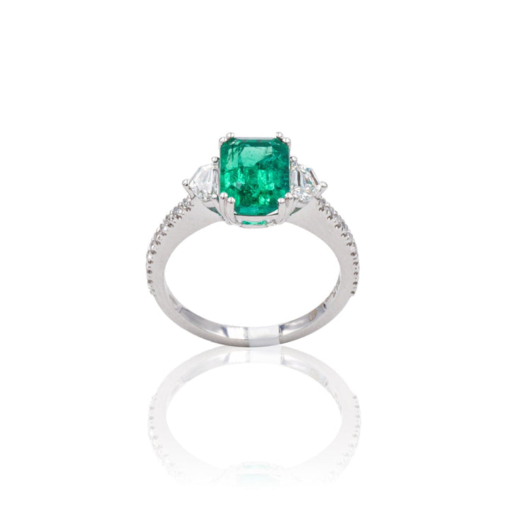 Anello in Oro Bianco con Smeraldo e Diamanti-Anelli-GRANARELLI- [SKU] -Gioielleria Granarelli