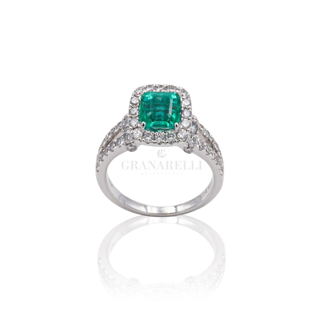 Anello in Oro Bianco con Smeraldo e Diamanti-Anelli-CRIVELLI- [SKU] -Gioielleria Granarelli