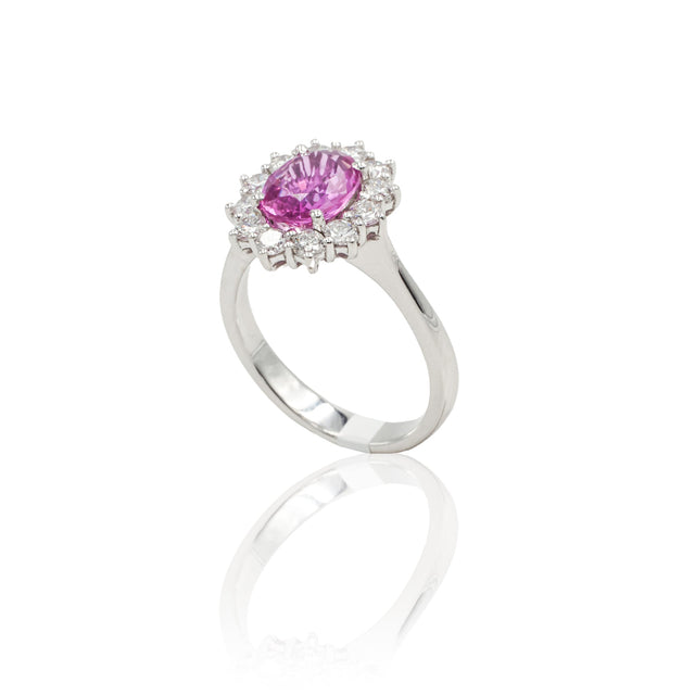 Anello in Oro Bianco con Zaffiro Rosa ovale 1.98kt-Anelli-GRANARELLI-14-Gioielleria Granarelli